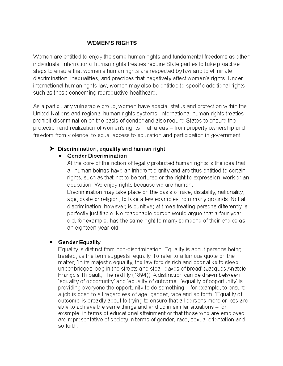 Women's Rights and Gender Equality: International Human Rights and ...