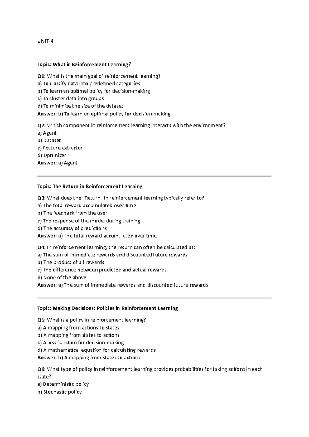 Reinforcement Learning Concepts Review - Machine Learning II (INT423 ...