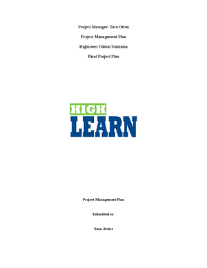 [Solved] In the final project you will develop a complete project plan ...