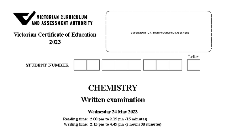 2023 CHEMISTRY EXAM (NHT) - VCE Final Exam Questions and Answers - Studocu