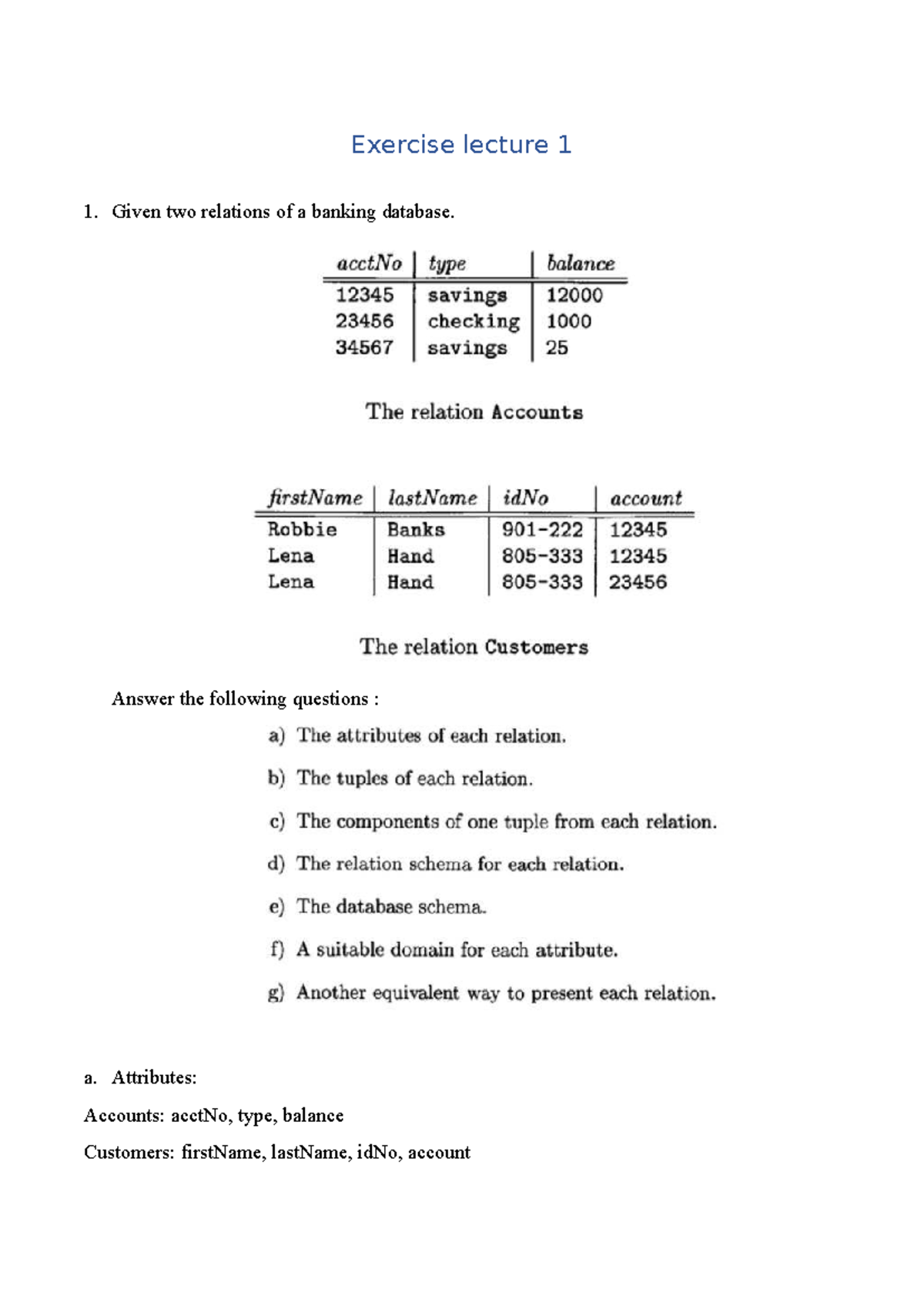 Banking Database Relations - Exercise Lecture 1 - Studocu