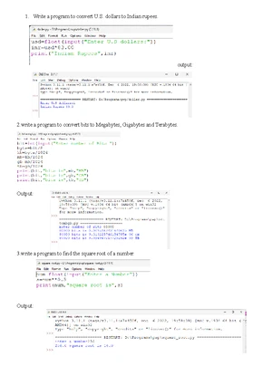 Pwp 1 - notes - Write a program to convert U. dollars to Indian rupees ...