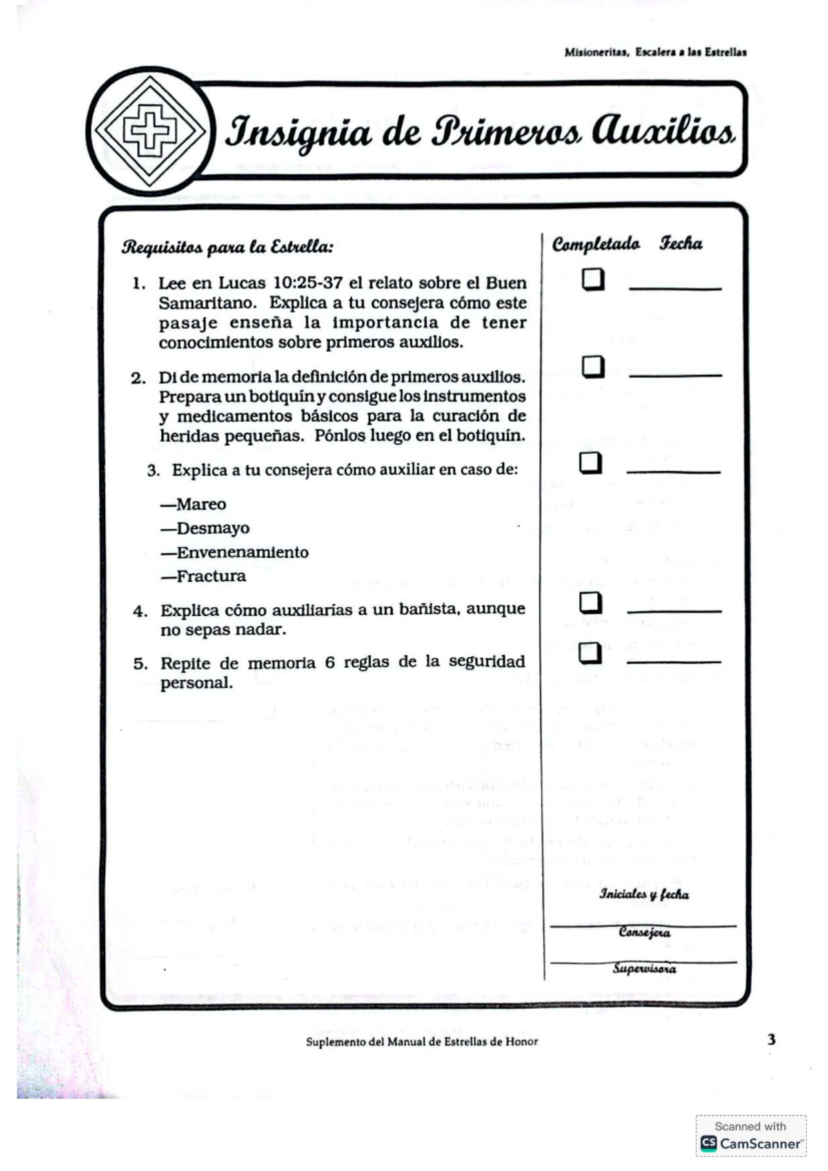 Insignias de Honor: Primeros Auxilios y Fogata para Misioneritas - Studocu, image size:1200x1698