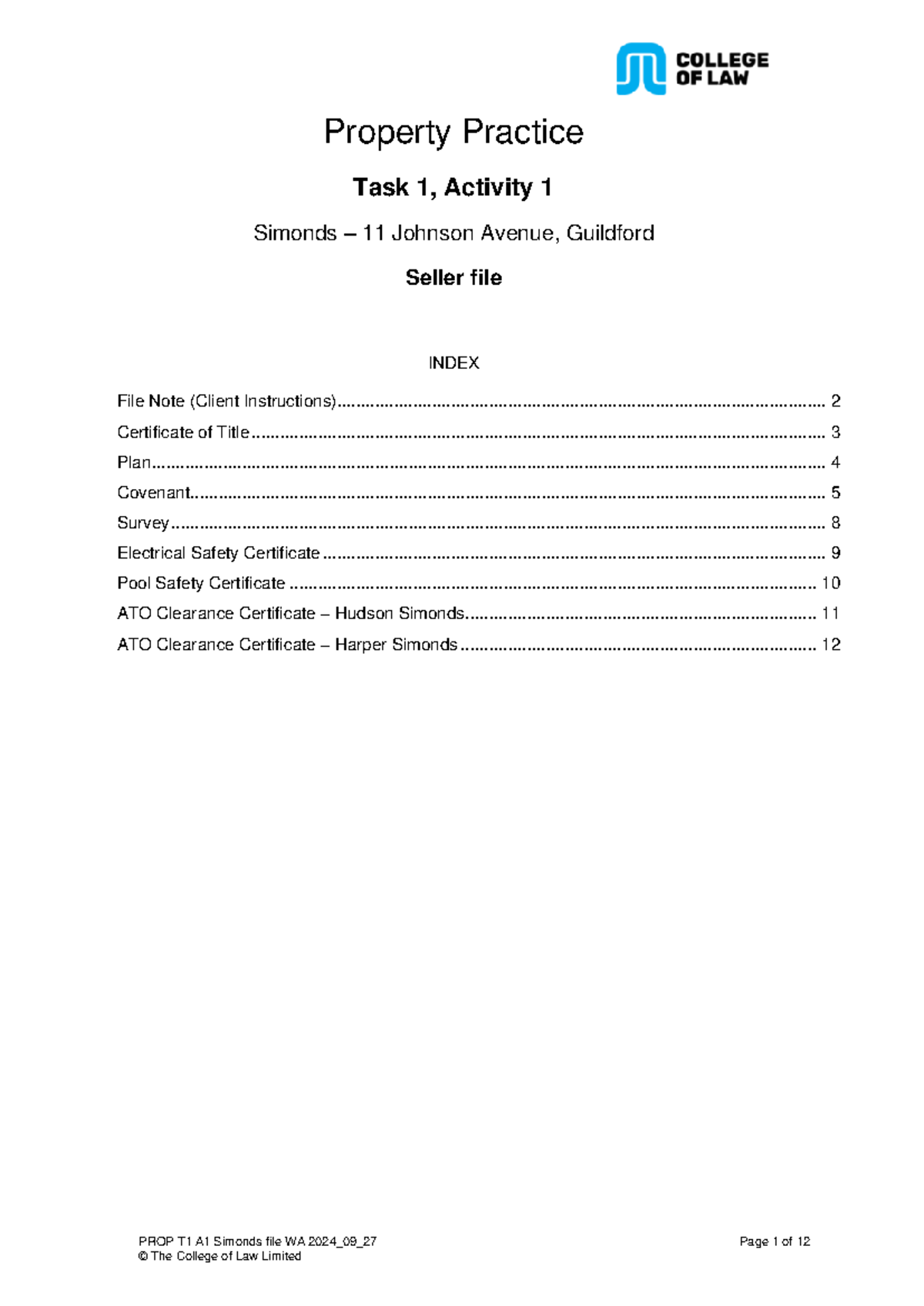 PROP T1 A1 Simonds Property Sale Instructions and Compliance Documents ...