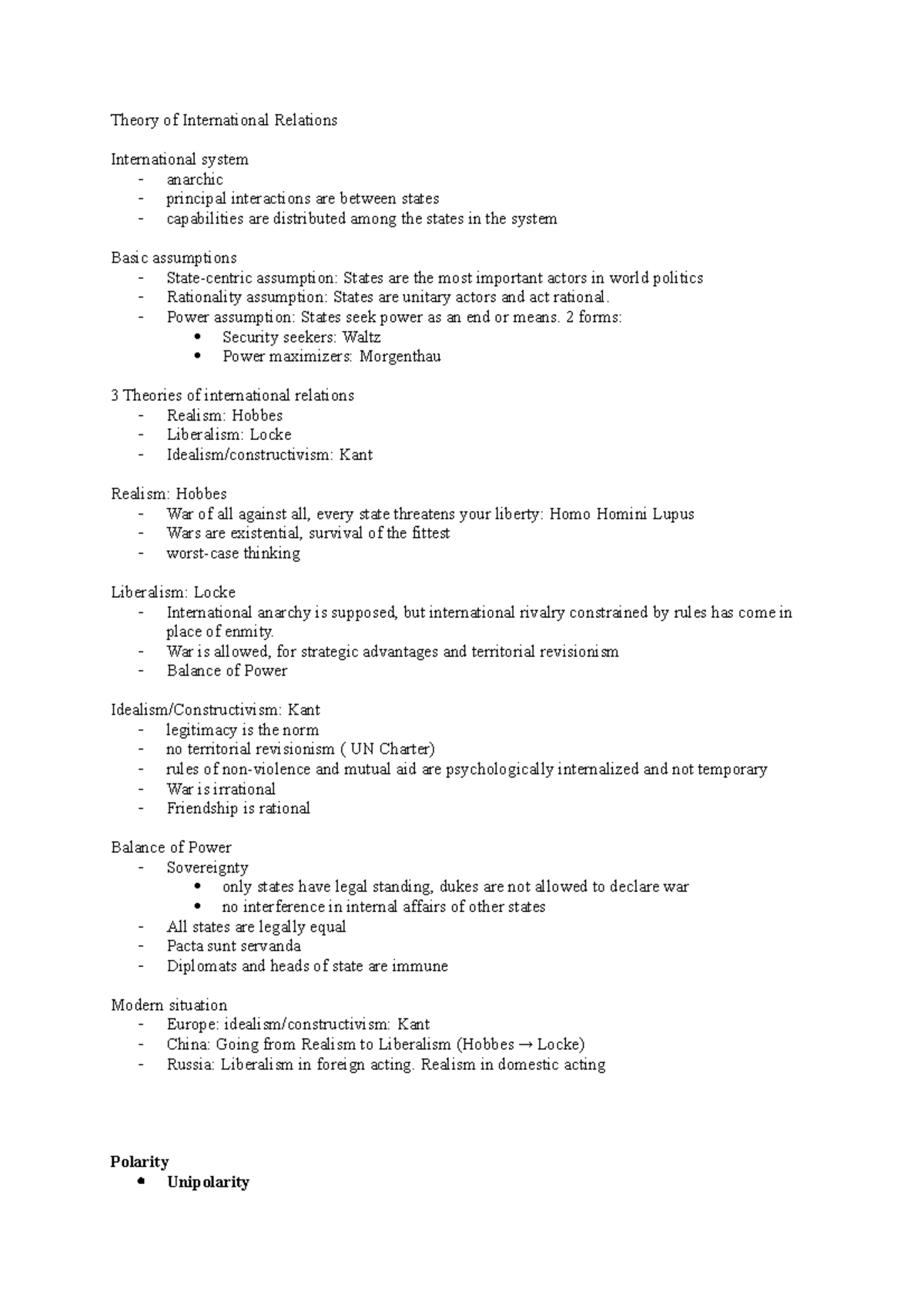 Theories of International Relations Summary (IR101) - Studeersnel