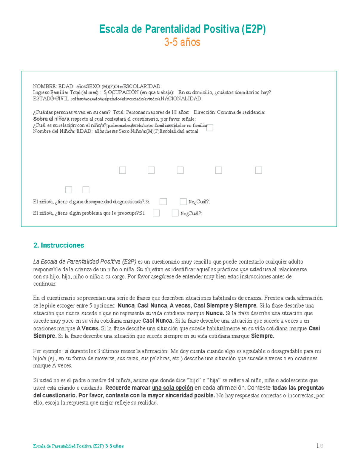 Escala de Parentalidad Positiva (E2P) para Niños de 3 a 5 Años - Studocu