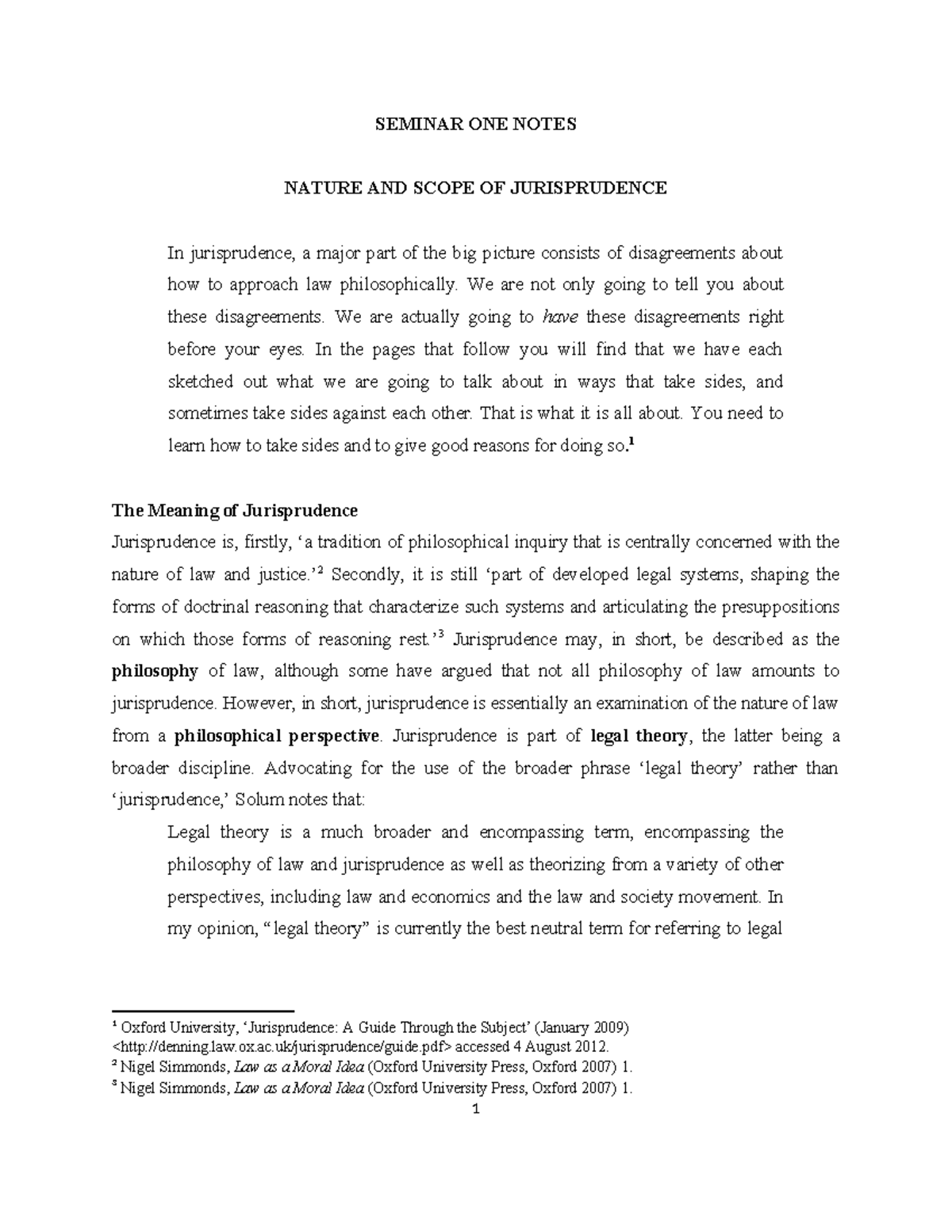 2311 - Seminar One Notes: Nature and Scope of Jurisprudence - Studocu