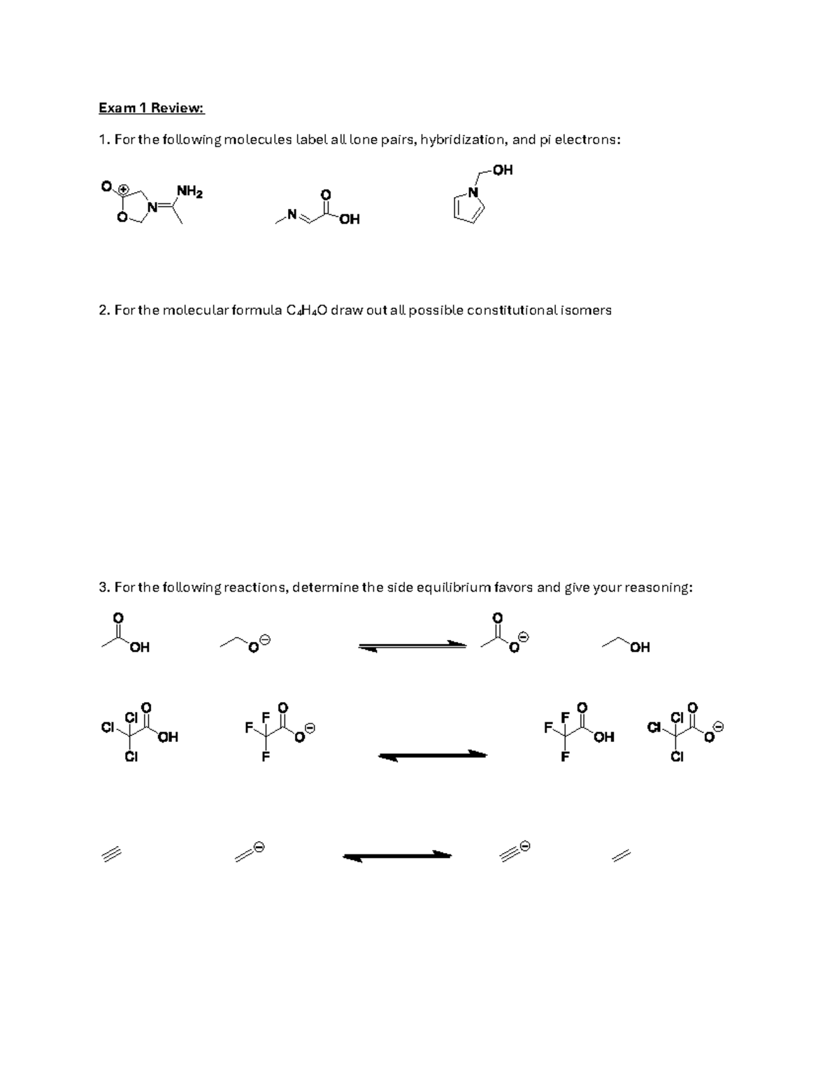 Chem 101 Exam 1 Review: Structures & Reactions - Studocu