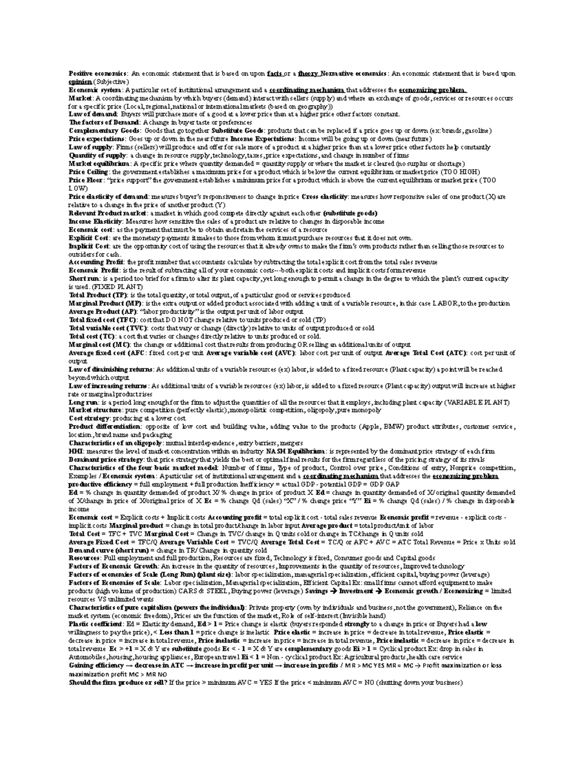 ECON 101 Final Exam Cheat Sheet - Key Concepts from All Chapters - Studocu
