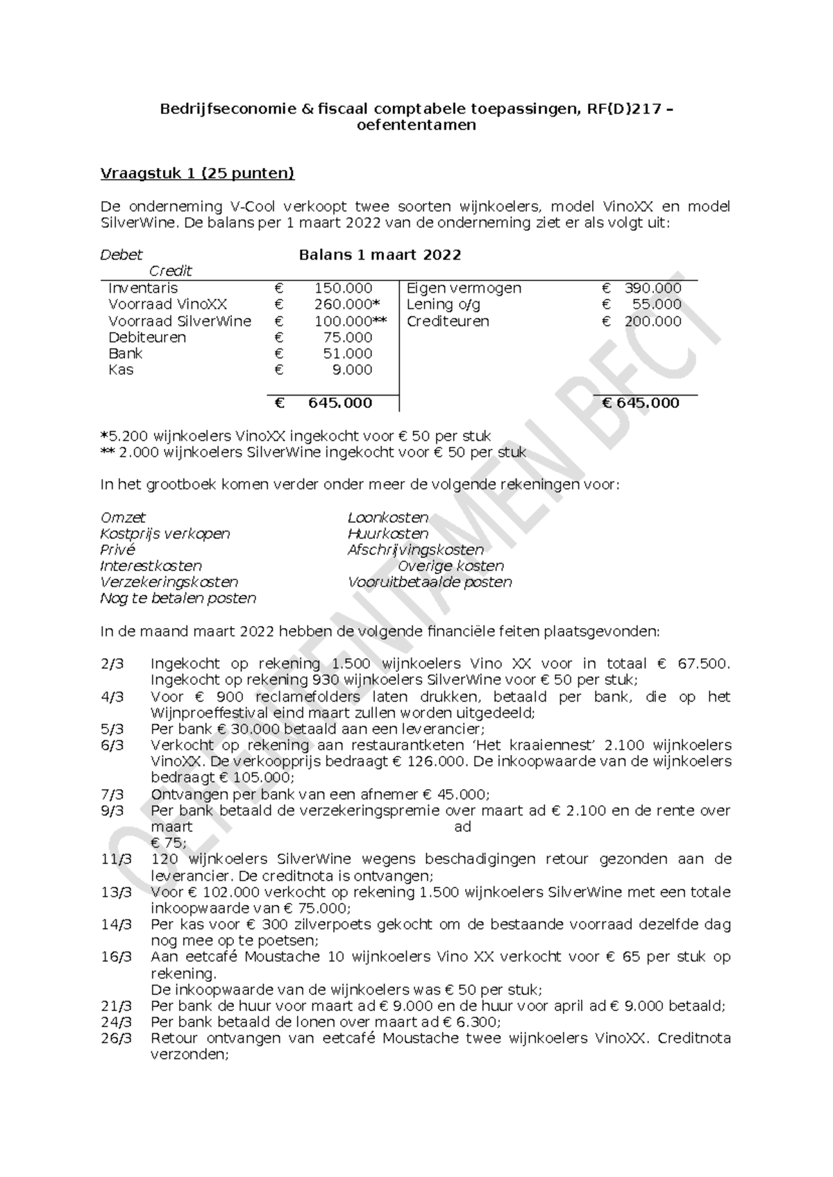 BFCT - Oefententamen Bedrijfseconomie & Fiscaal, RF(D)217 - Studeersnel