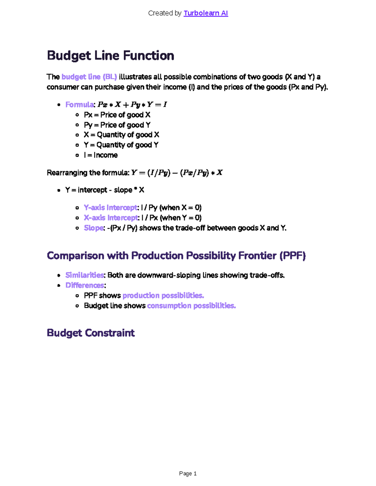 Budget Line Function and Consumer Preferences - Bc2 Chapter 13 Notes ...