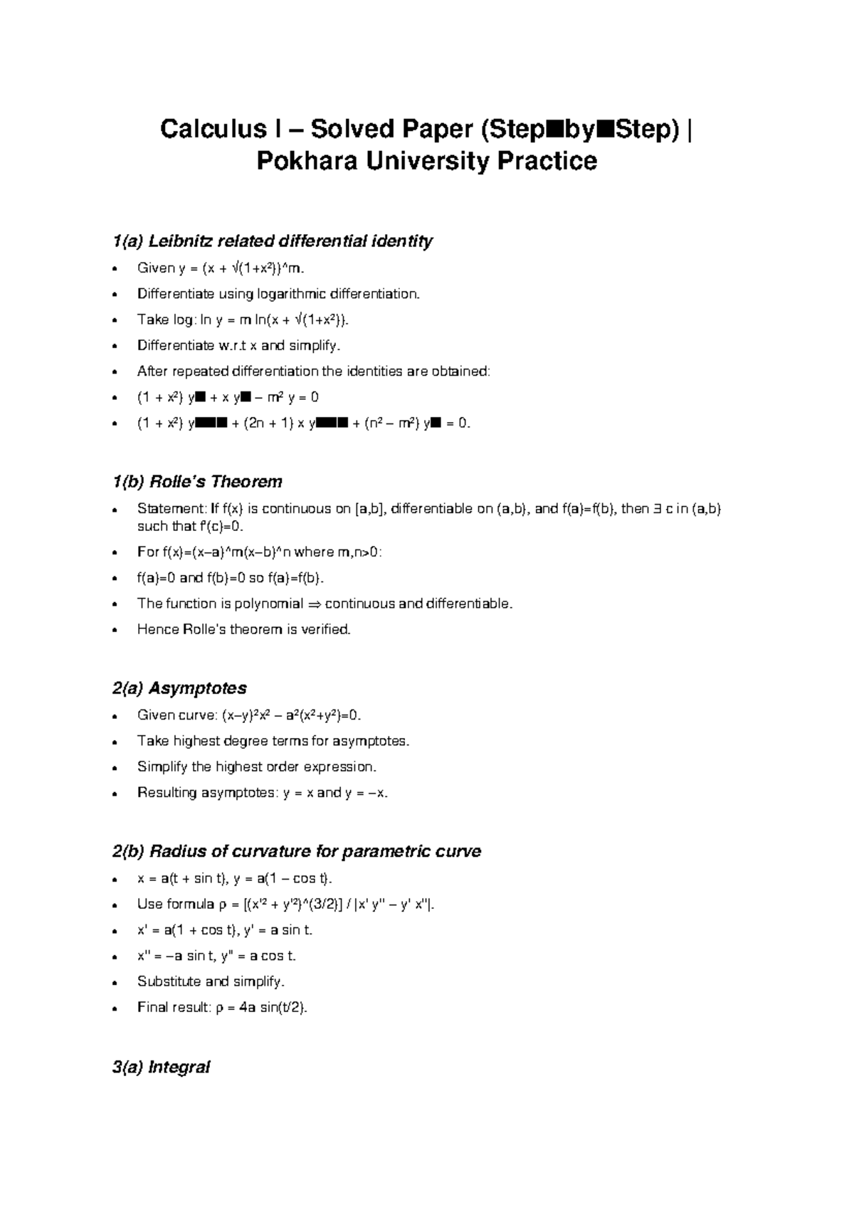 Calculus I Exam Solutions - Pokhara University Practice Paper - Studocu