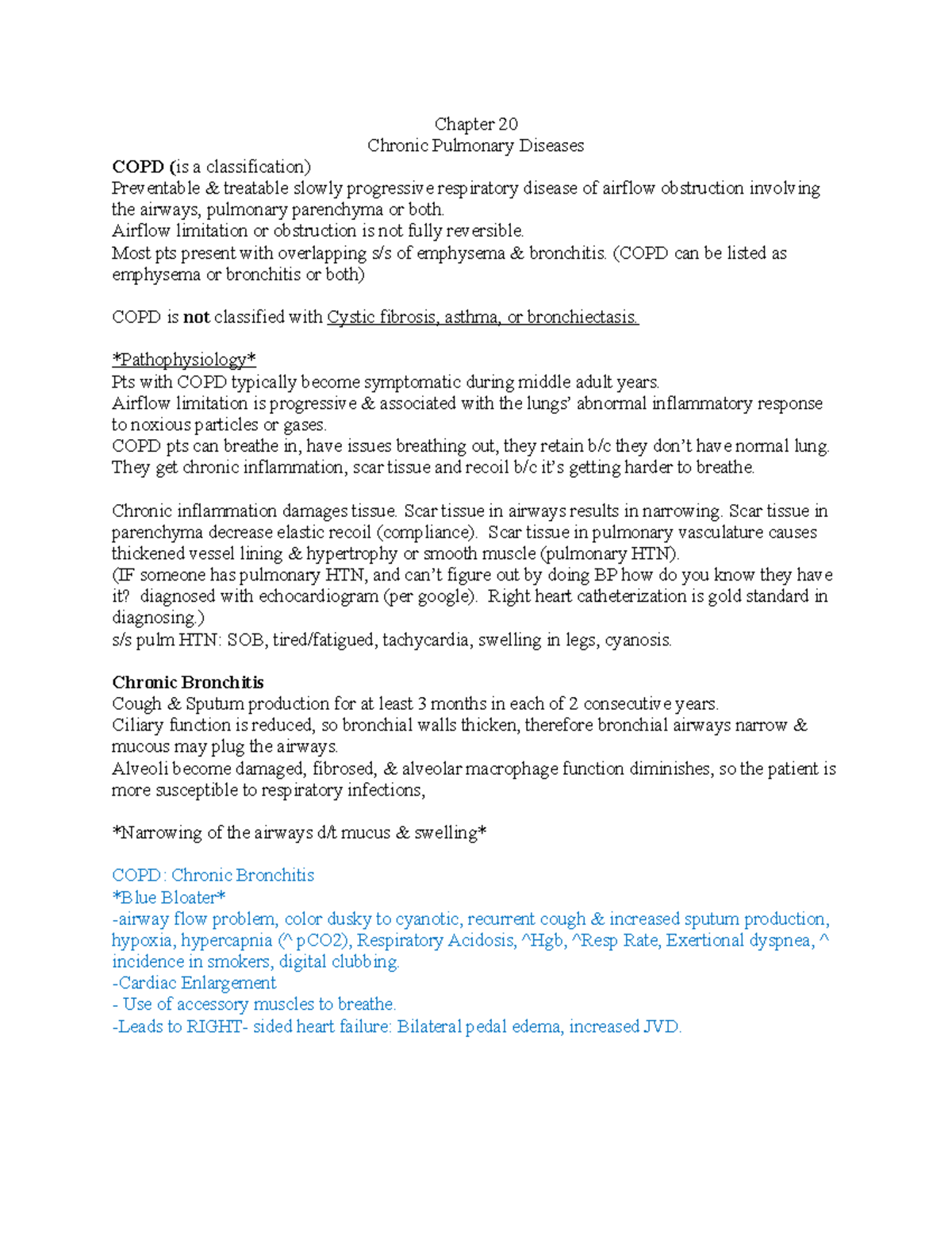 Chapter 20: Chronic Pulmonary Diseases Overview and Management - Document Preview