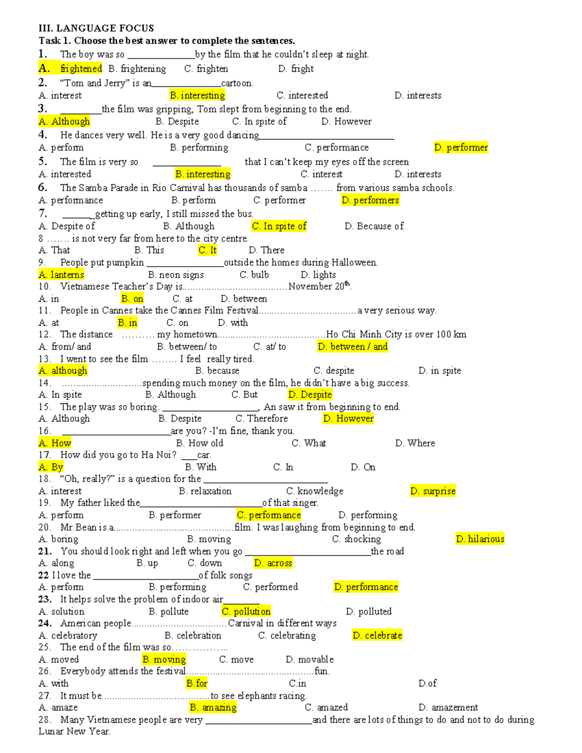 LANGUAGE FOCUS Task 1: Complete the Sentences - E7 Review GHK2 Mar12 ...