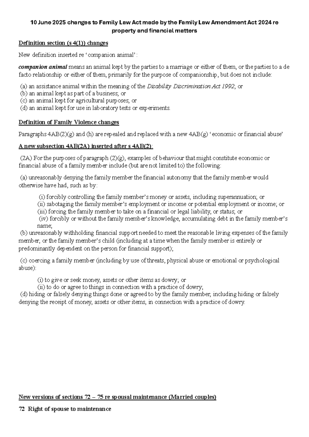 June 2025 FLA Changes: Summary of Amendments to Family Law Act - Studocu