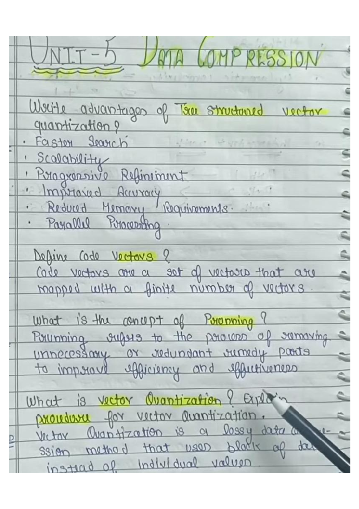 Unit 5: Data Compression - Advantages of Tree Structured Vector Quantization - Document Preview