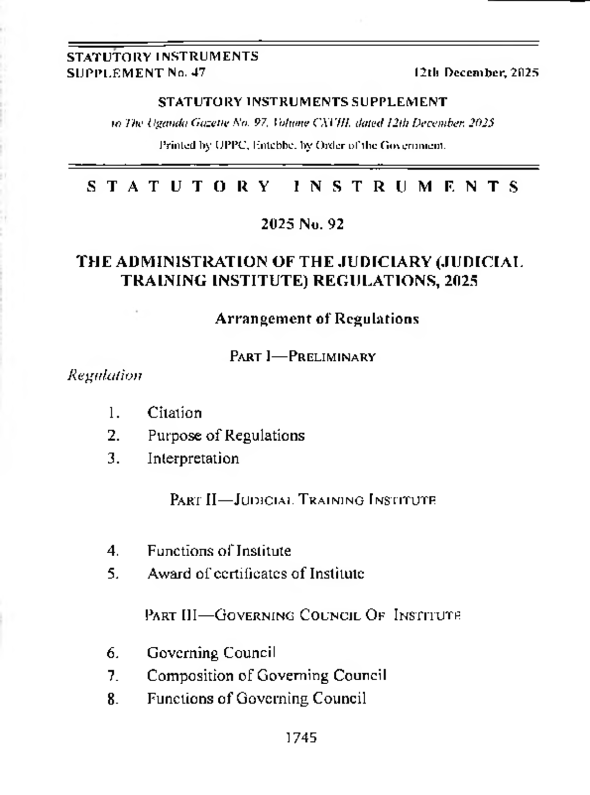 STATUTORY INSTRUMENTS SUPPLEMENT No. 47 - Uganda Gazette 2025 - Studocu