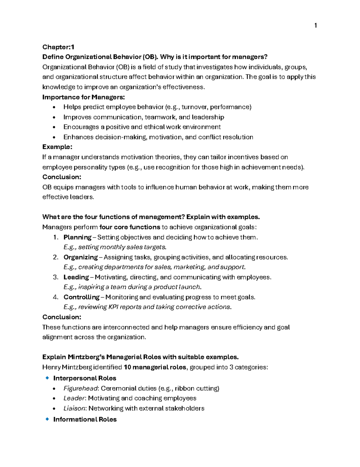 Chapter-wise Notes on Organizational Behavior (OB) and HRM Concepts ...