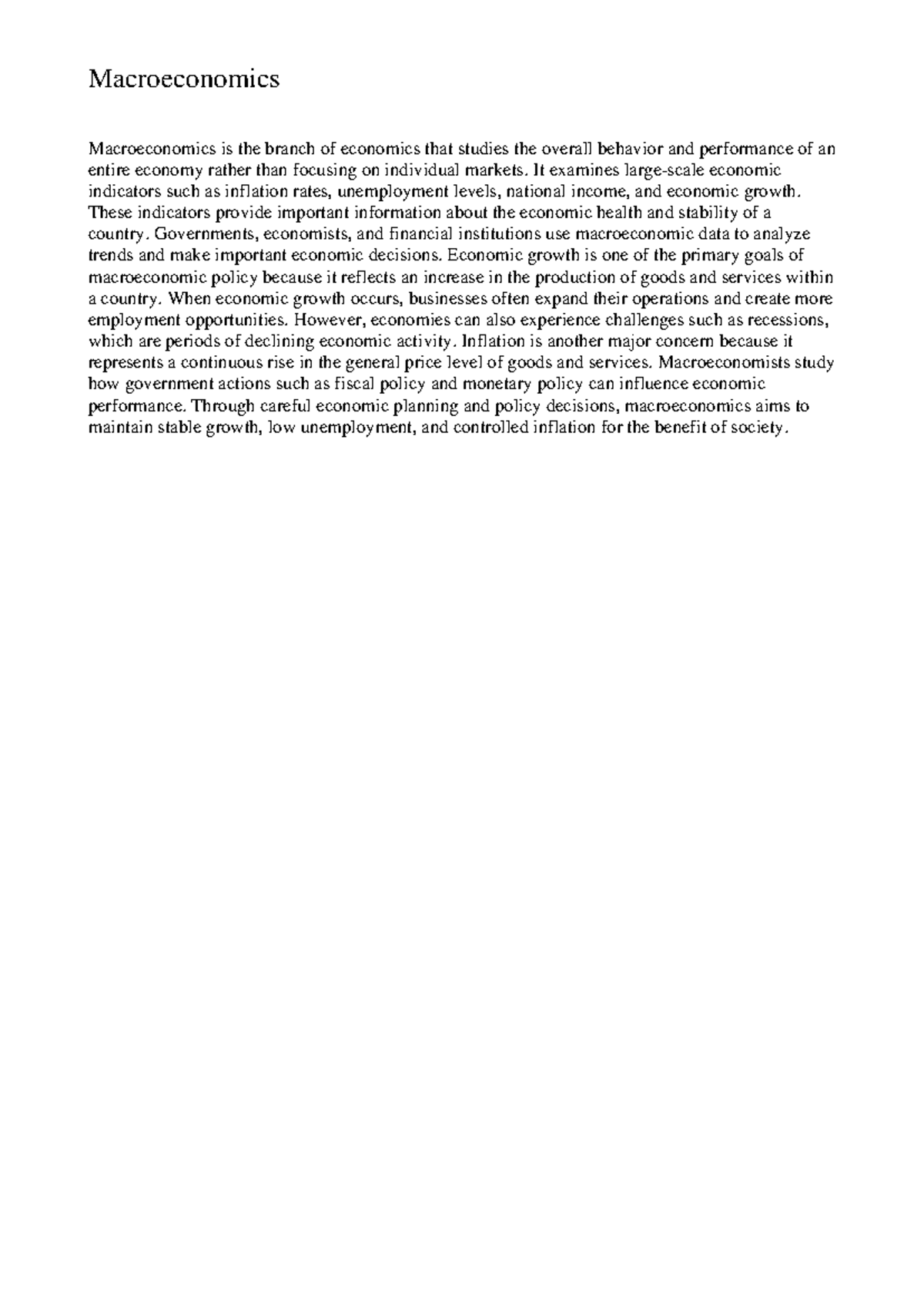 Macroeconomics - Key Concepts and Economic Indicators - Studocu