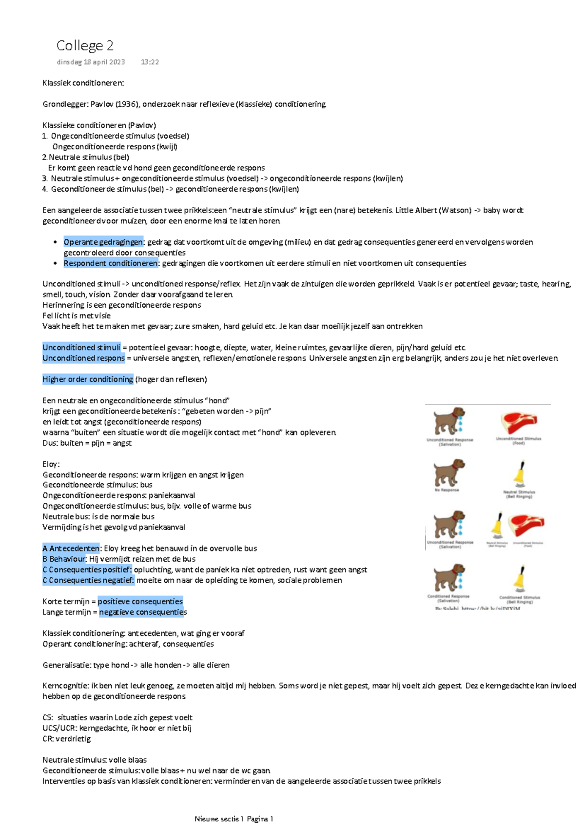 College 2 - Samenvatting van Klassiek en Operant Conditioneren ...
