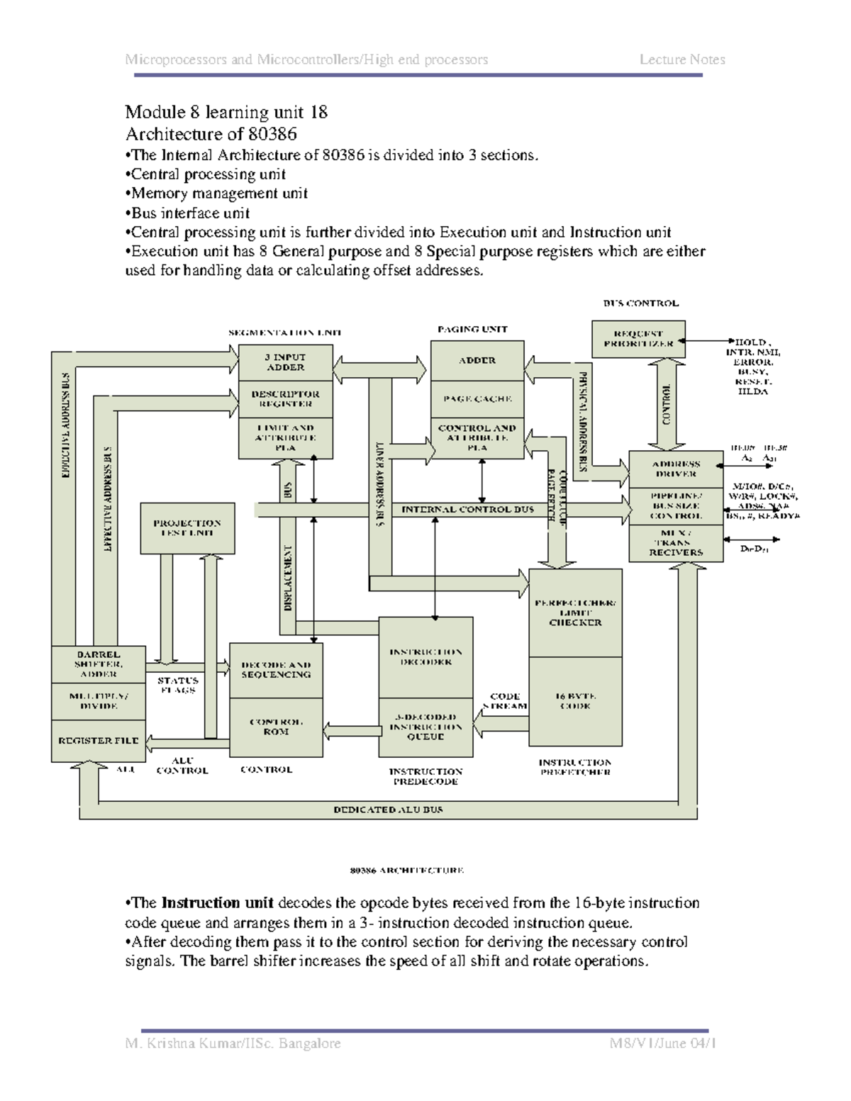80386 Architecture: In-Depth Analysis of CPU, MMU, and Bus Units - Studocu