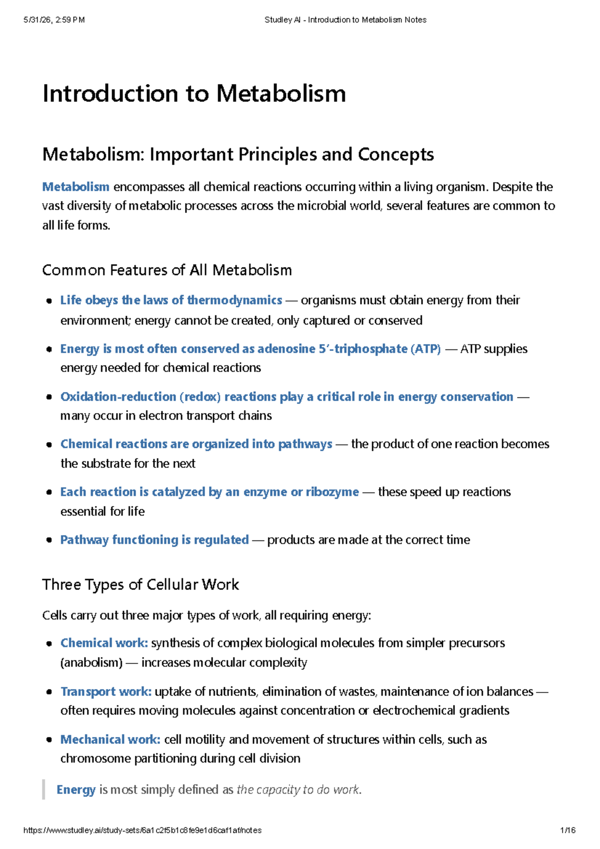 Introduction to Metabolism Study Guide - Studley AI (Chapter 10) - Studocu