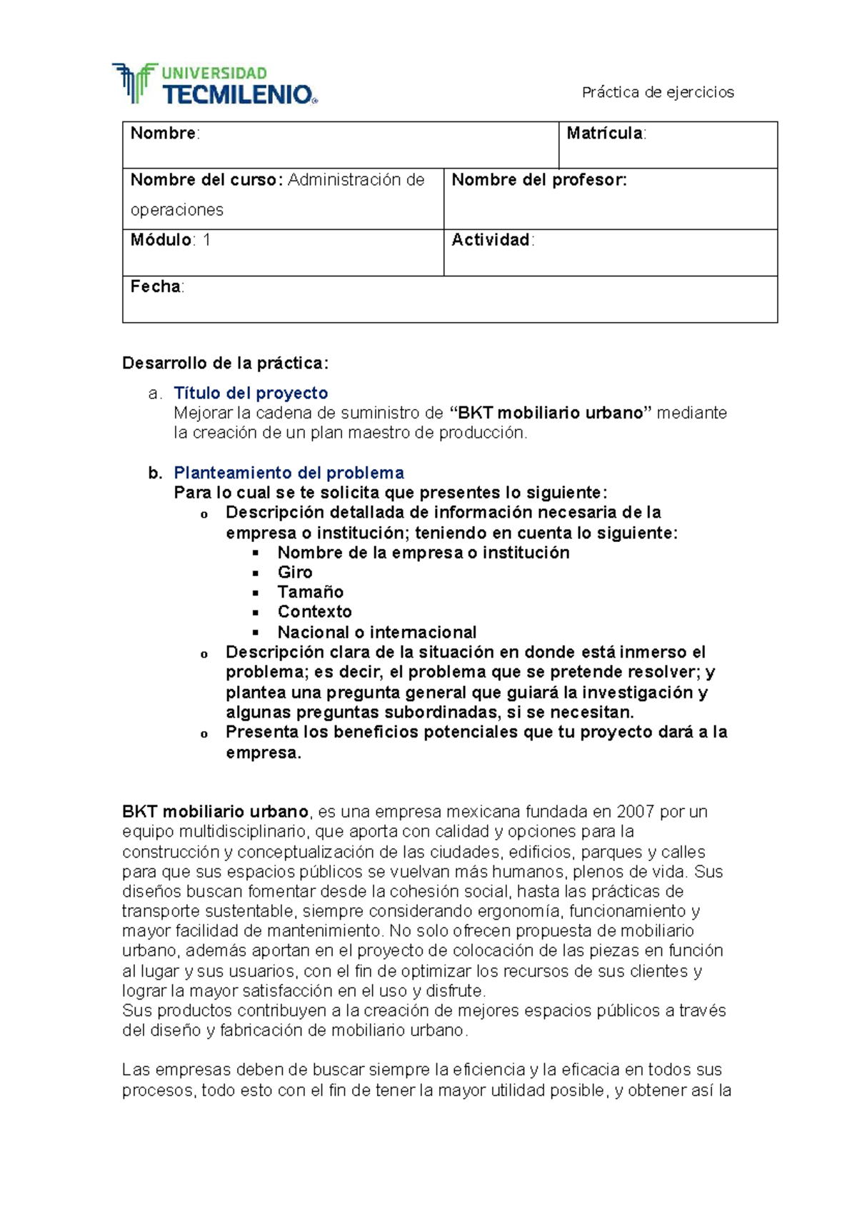 Evi 1^J Adm Operaciones - Nombre: Matrícula: Nombre del curso ...