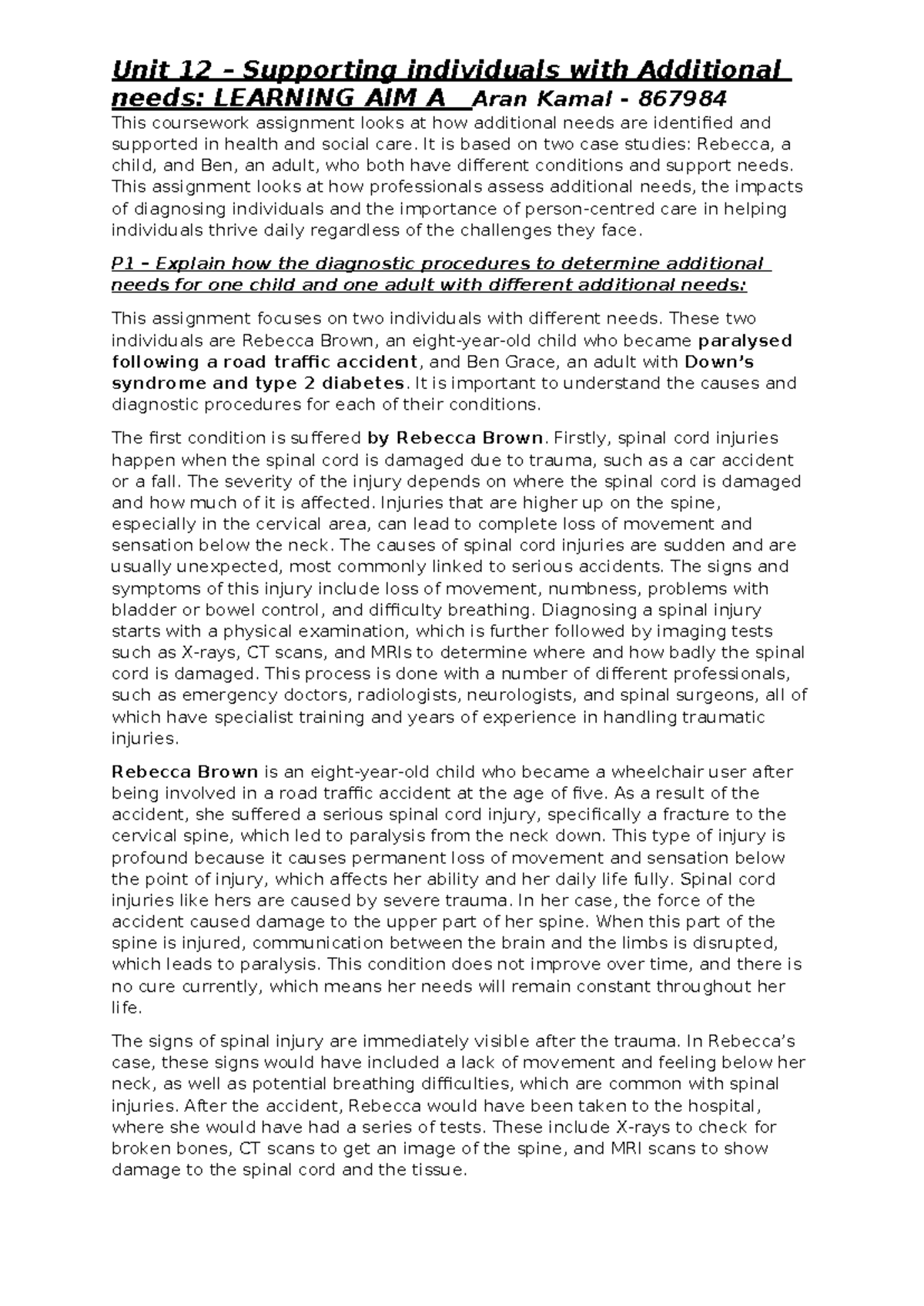 Unit 12 Supporting Individuals with Additional Needs: Learning Aim A ...