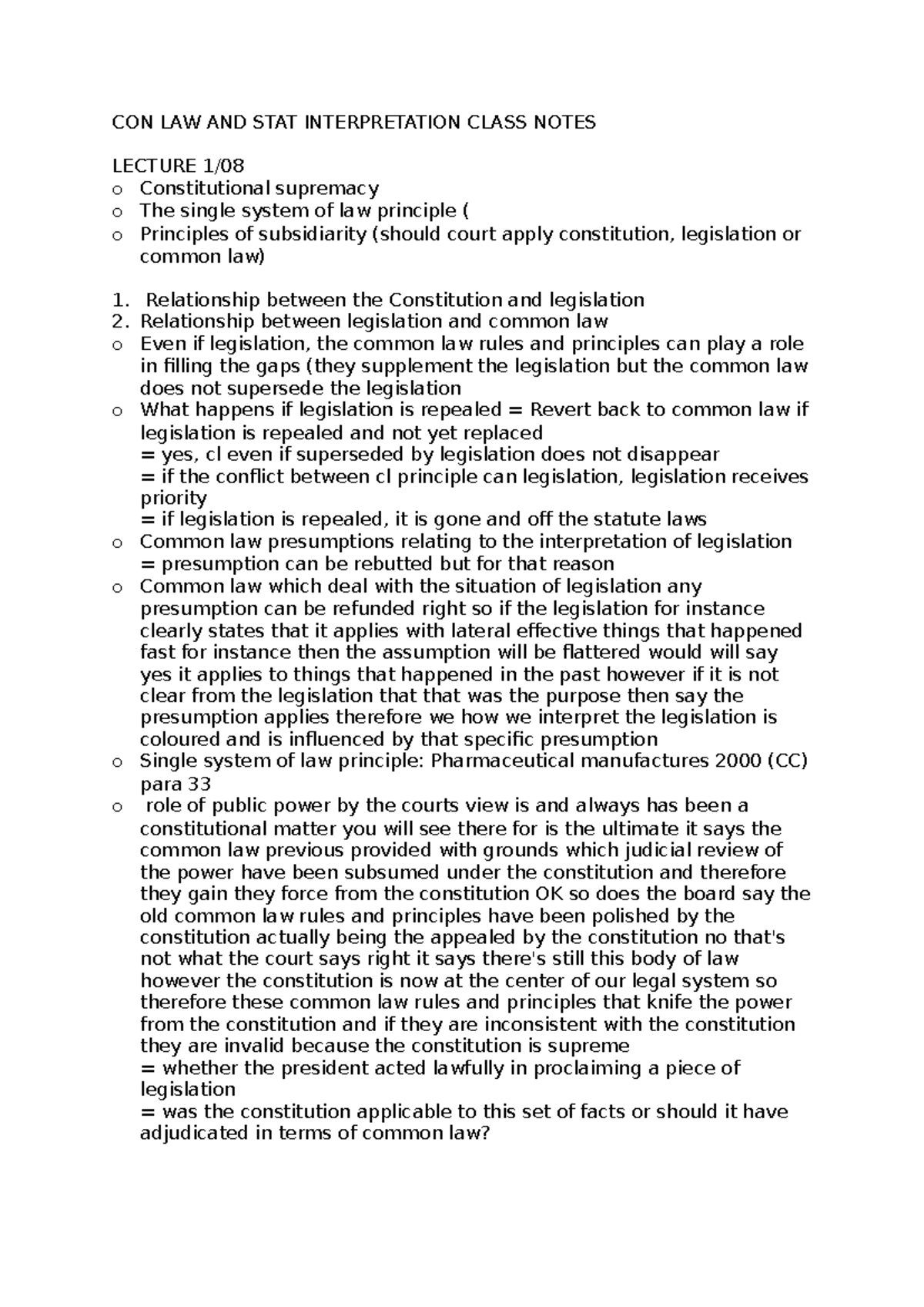 CON LAW 101: Lecture Notes on Statutory Interpretation Principles - Studocu