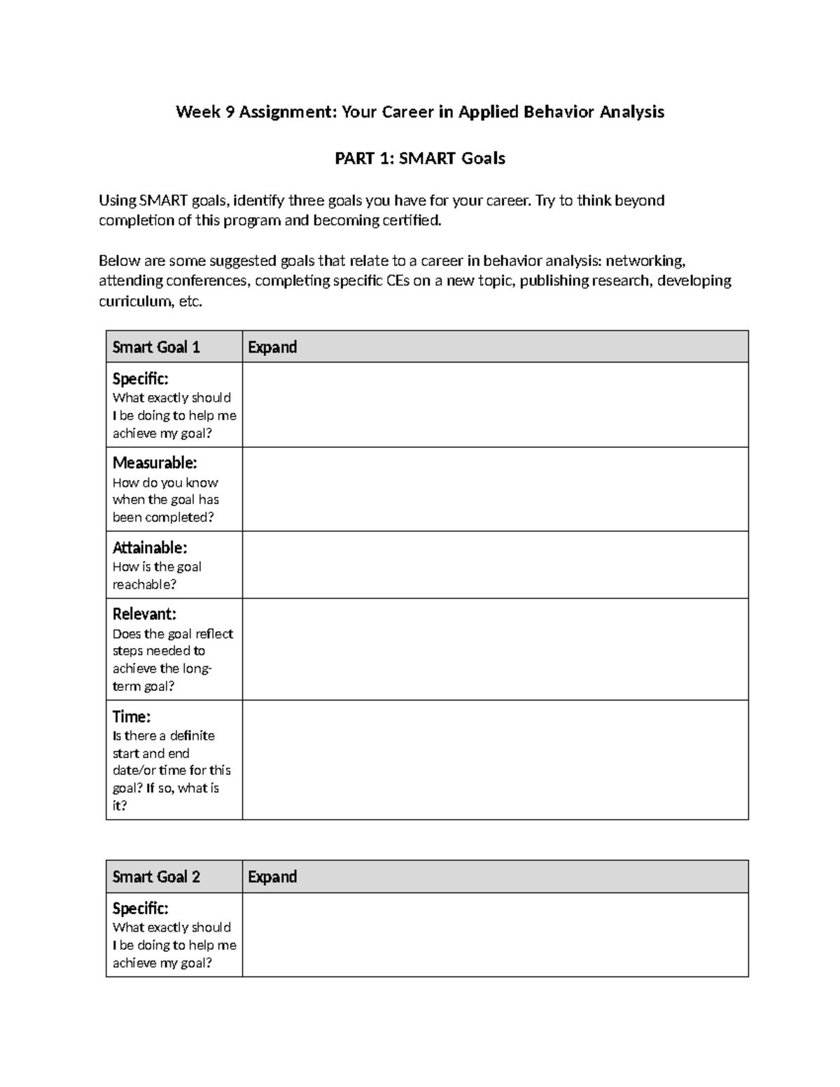 Applied Behavior Analysis Career Goals: Week 9 Assignment - Studocu