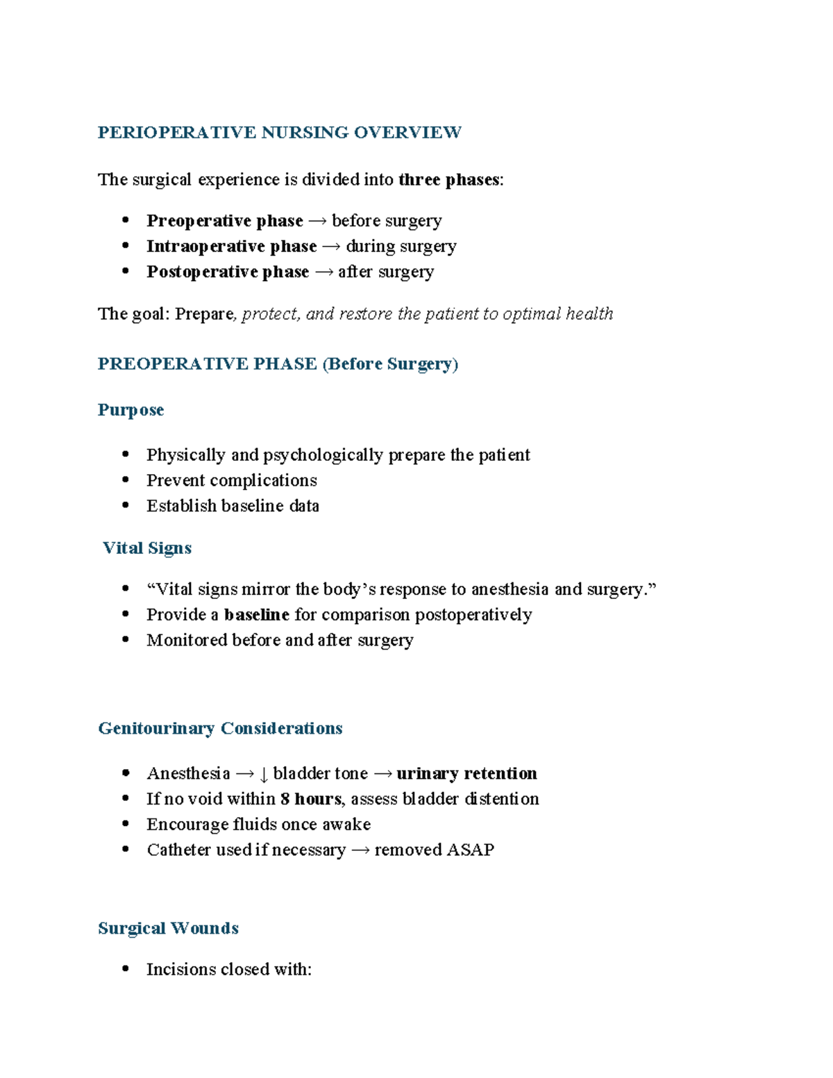 PERIOPERATIVE NURSING OVERVIEW: Key Phases & Best Practices - Studocu