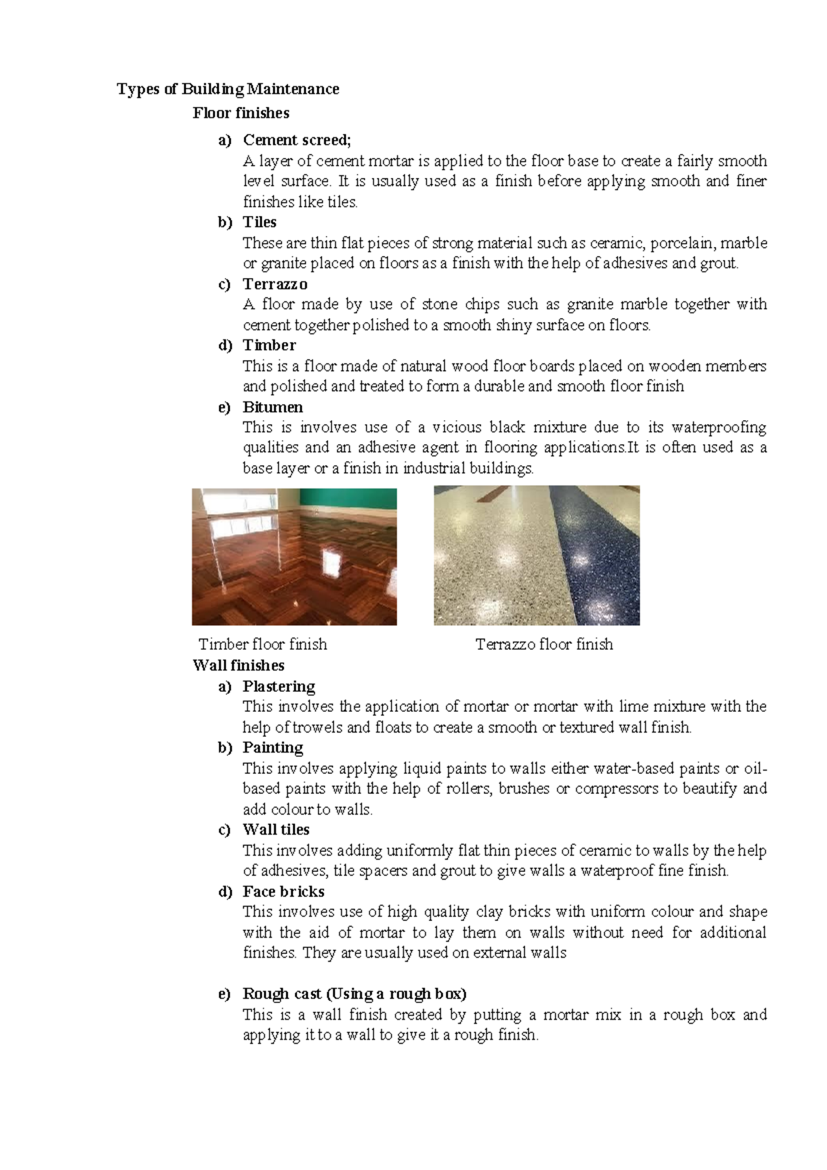 Walls,door and floors - Notes - Types of Building Maintenance Floor ...