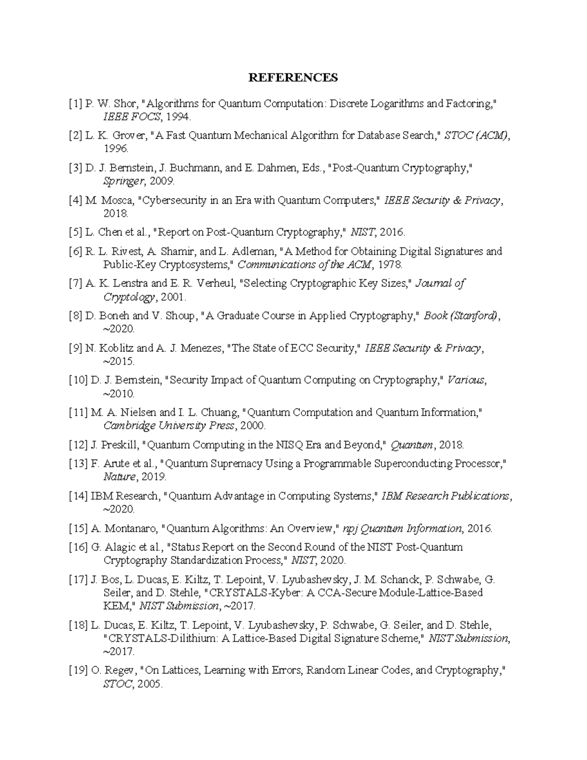 IEEE References - Notes for Quantum Computing Studies - Studocu