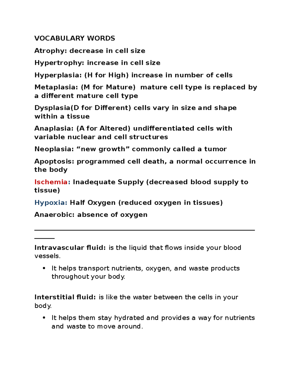 Notes 1 - VOCABULARY WORDS Atrophy: decrease in cell size Hypertrophy ...
