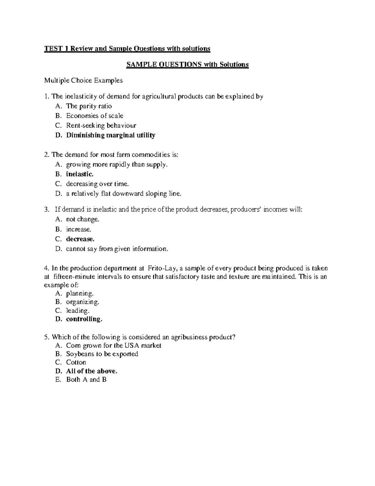 TEST 1 Review & Sample Questions with Solutions (2015) - Studocu