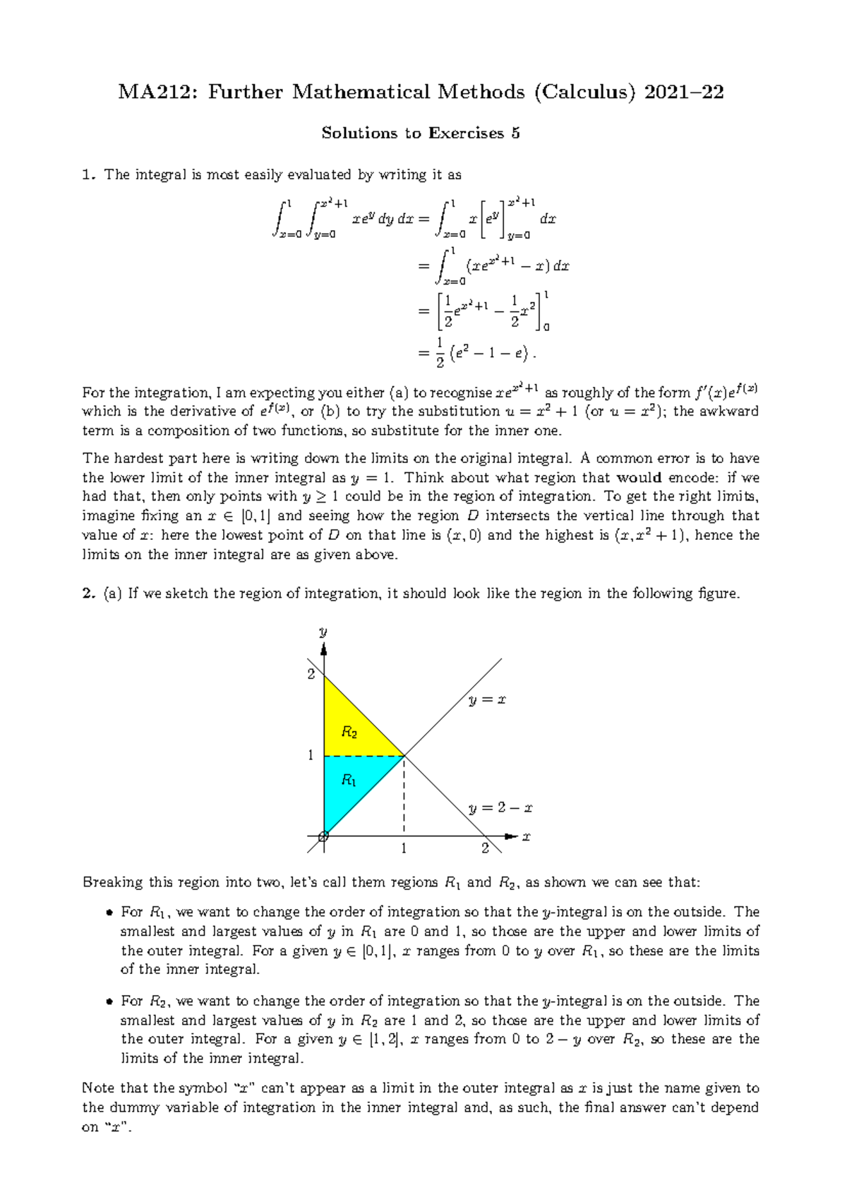 MA212: Further Mathematical Methods (Calculus) Exercise 5 Solutions ...