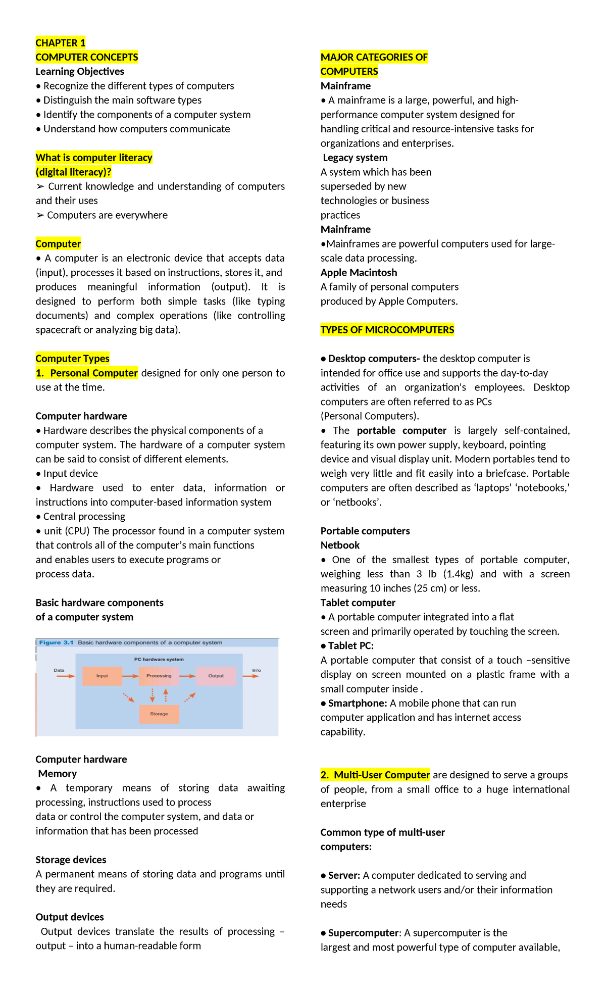 CHAPTER 1 COMPUTER CONCEPTS: Understanding Computer Types & Components ...