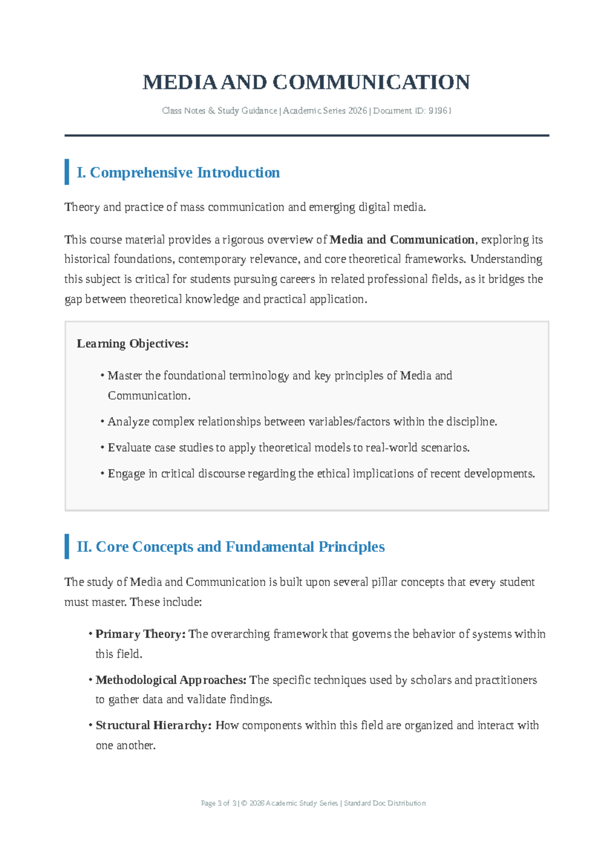 MEDIA AND COMMUNICATION Class Notes: Comprehensive Study Guide 2026 ...