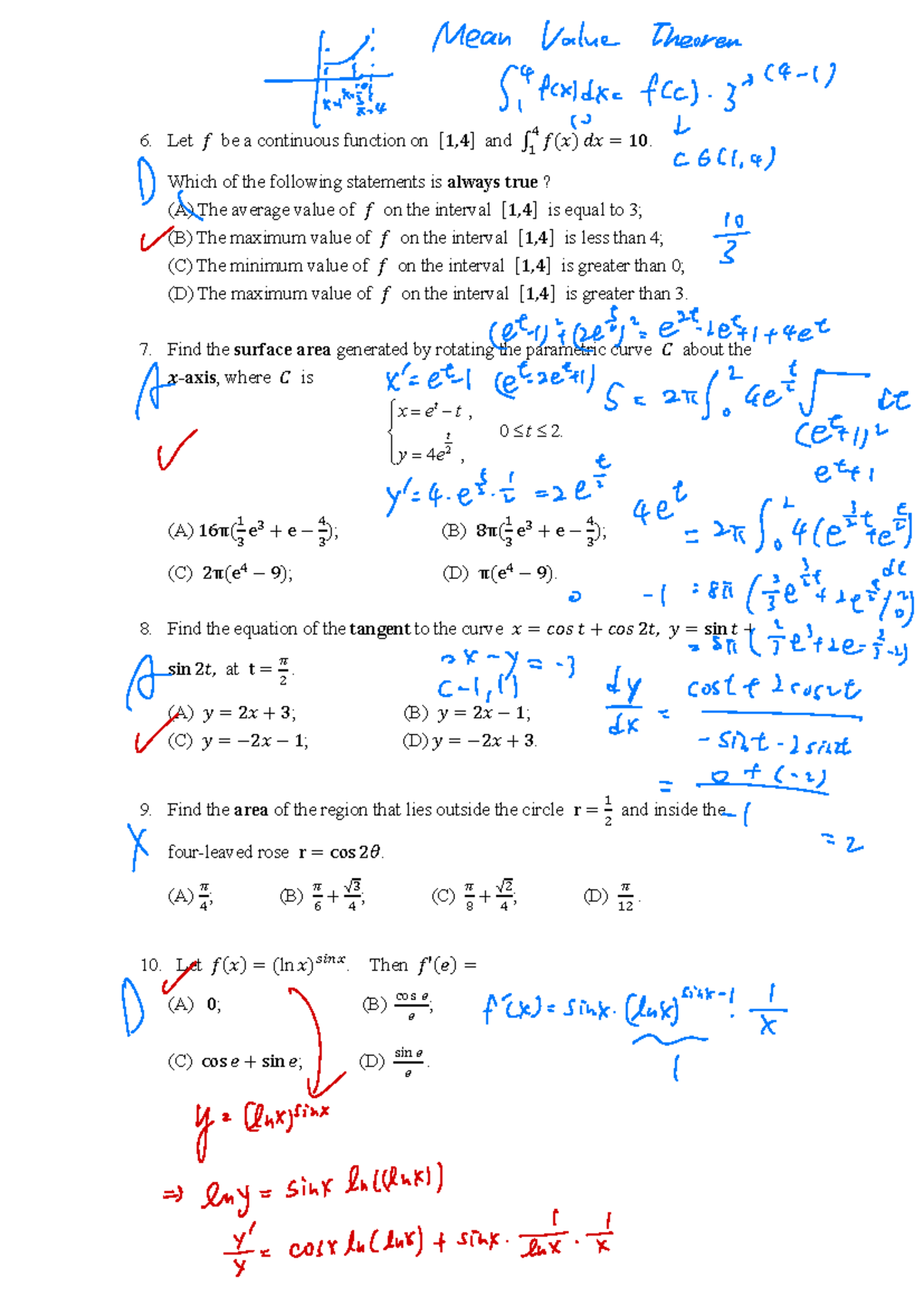 102-1 - this is the calculus exam - 6. Let ݂ be a continuous function ...