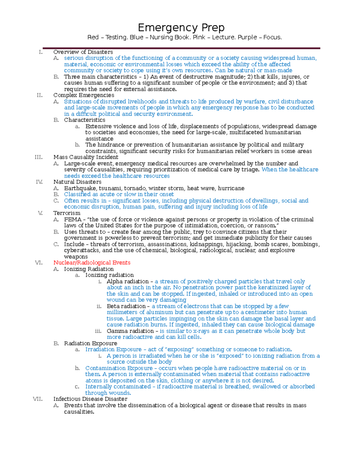 Emergency Prep - Lecture Notes and Key Highlights in Nursing - Studocu