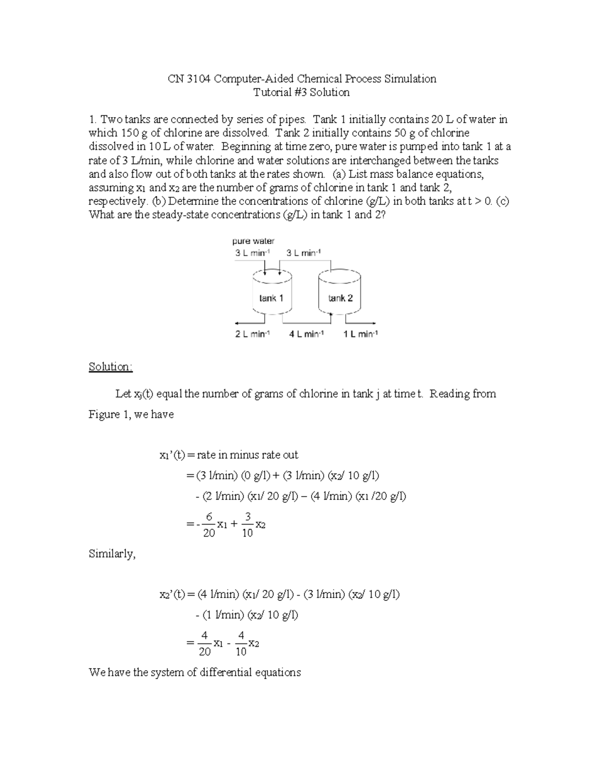 CN 3104 Chemical Process Simulation Tutorial 3 Solutions - Studocu