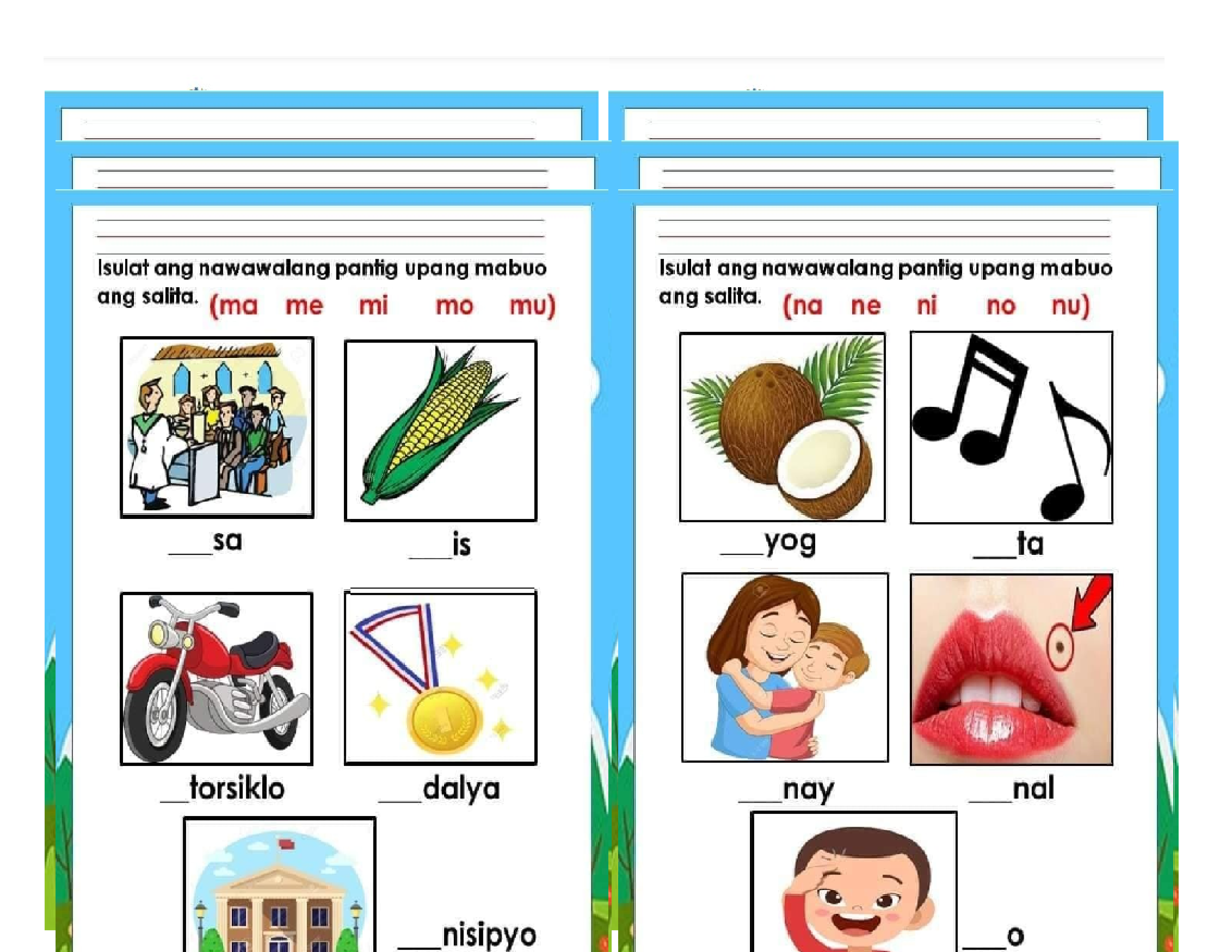Kinder 4 - Document - Elementary Education - Isulat ang nawawalang ...