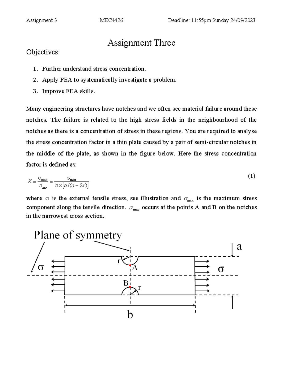 Assignment 3: Stress Concentration Analysis in MEC4426 - Studocu