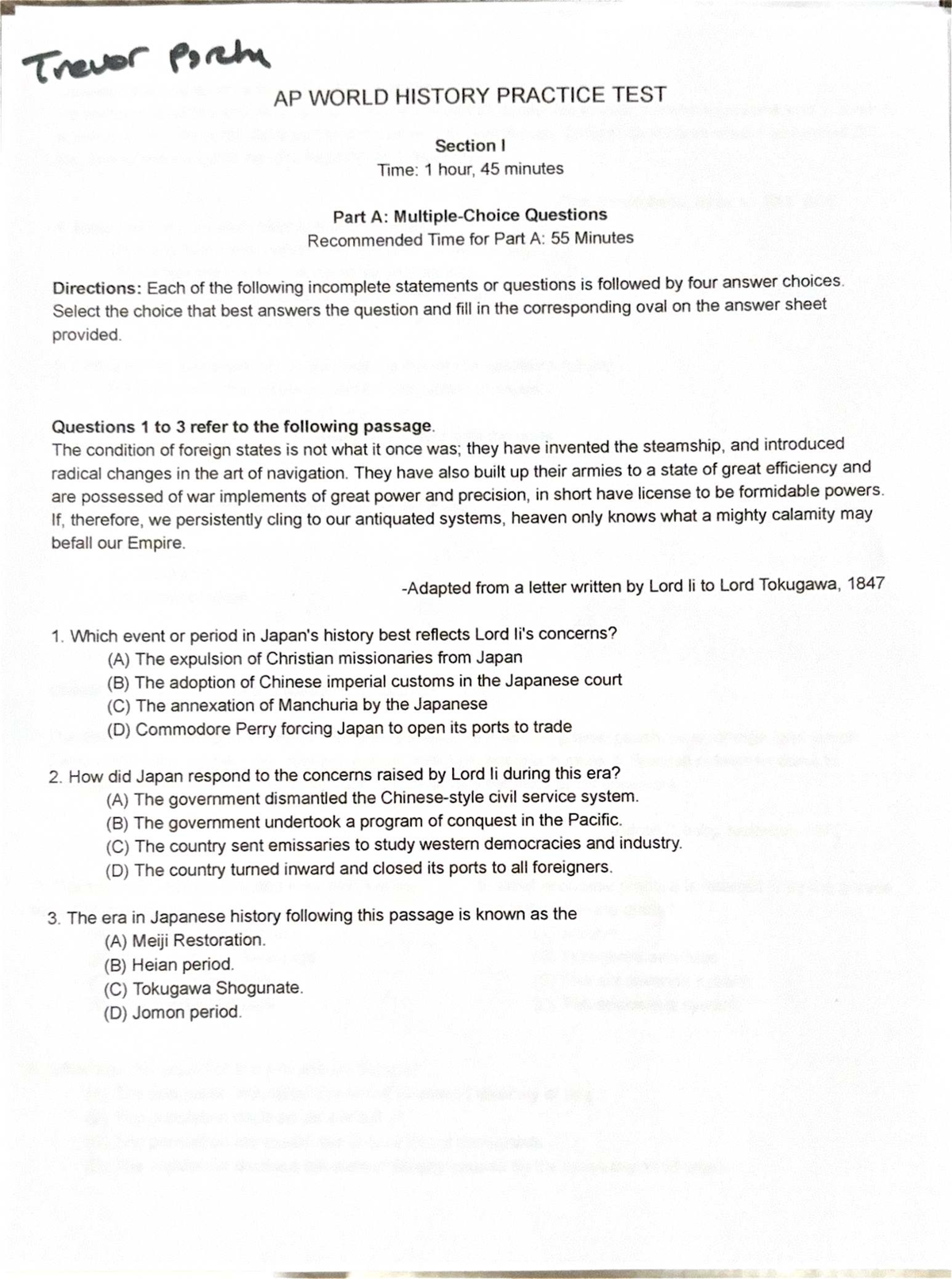 AP WORLD HISTORY PRACTICE TEST: Trevor Porte's Exam Review - Studocu