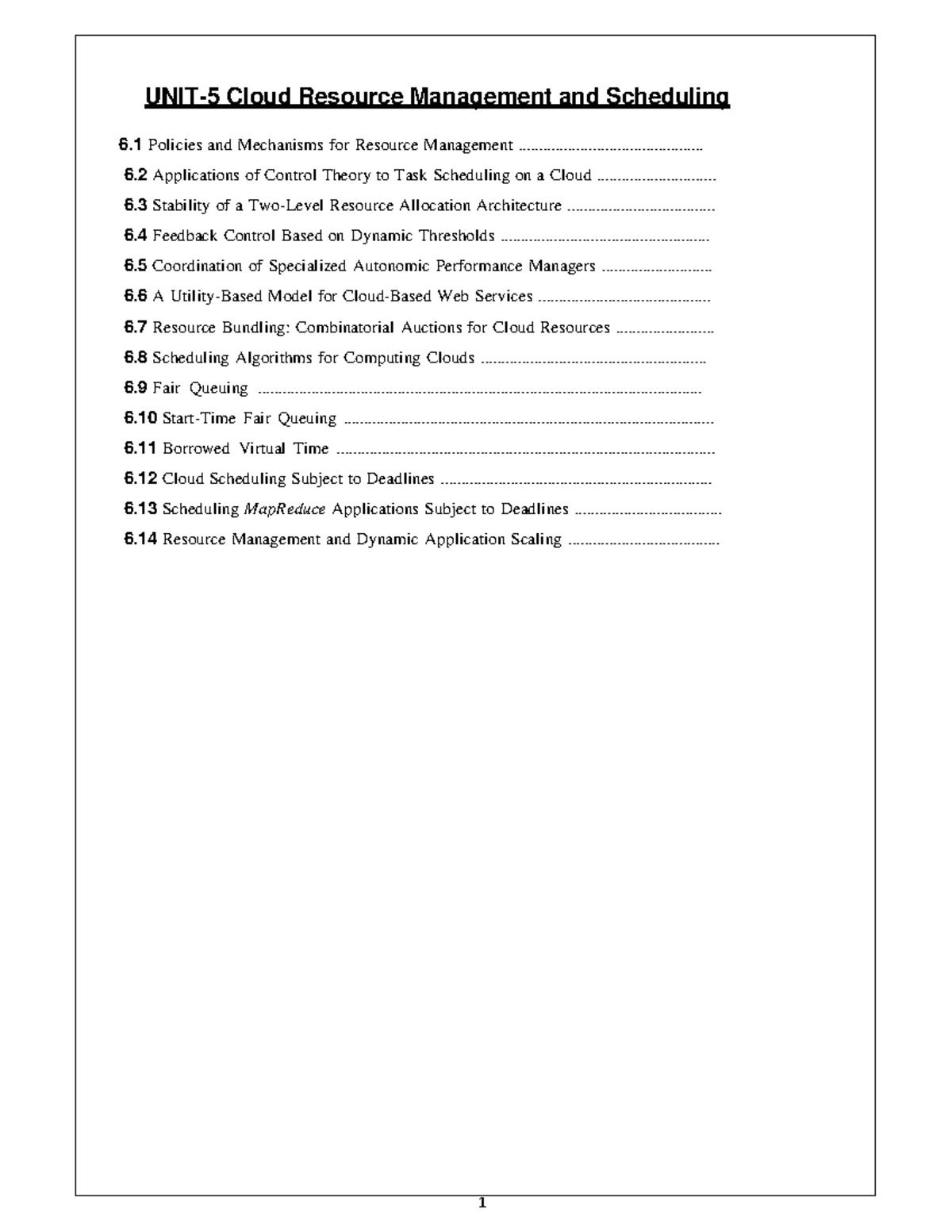 UNIT-5 - cloud computing - UNIT- 5 Cloud Resource Management and ...