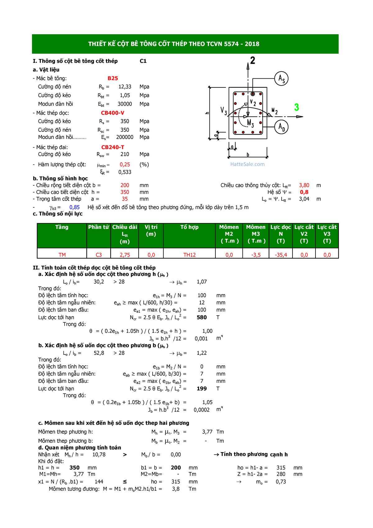 Tính Toán Cột BTCT Theo TCVN 5574-2018: Thông Số & Thiết Kế - Studocu