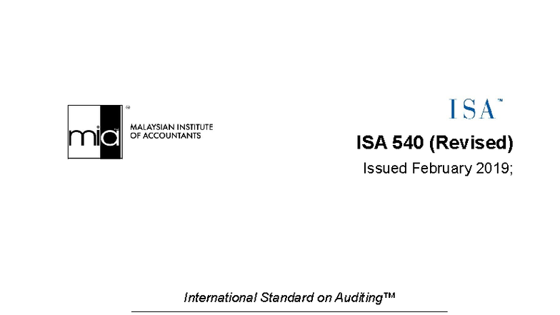 ISA 540 (Revised) - Auditing Accounting Estimates & Disclosures - Studocu