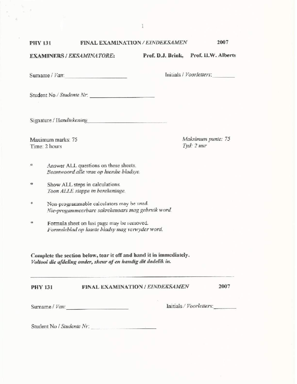 PHY05 - PHY-FJE-07 Physics Final June Exam 2007 - 1 PHY 131 FINAL ...