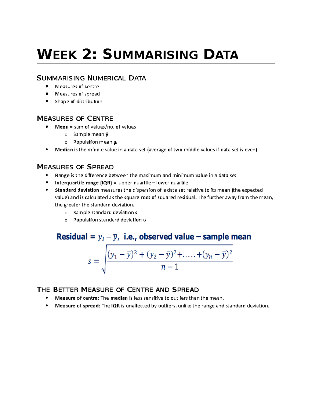 Week 2 - Summarising Data - WEEK 2: SUMMARISING DATA SUMMARISING ...
