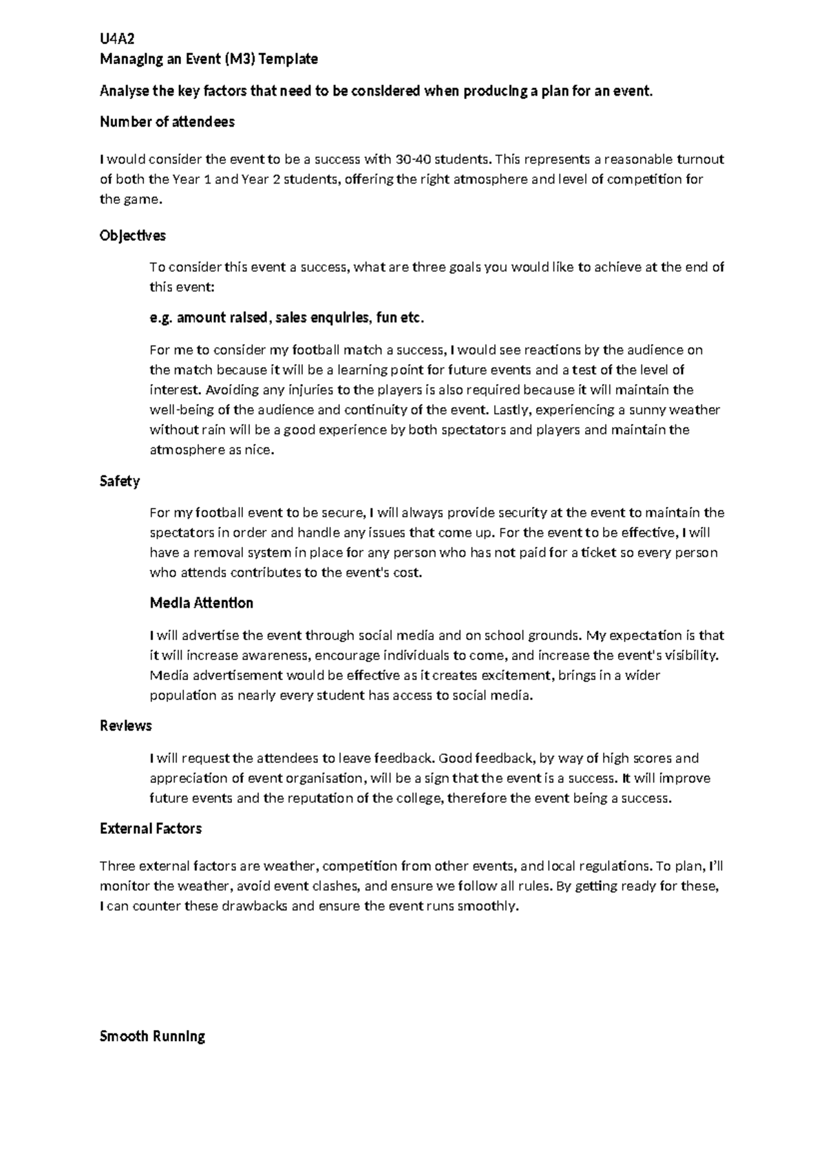 Unit 4 M3 - Event Management Plan: Key Success Factors Analysis - Studocu